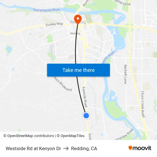 Westside Rd at Kenyon Dr to Redding, CA map