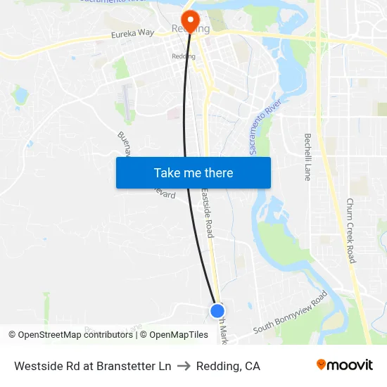 Westside Rd at Branstetter Ln to Redding, CA map