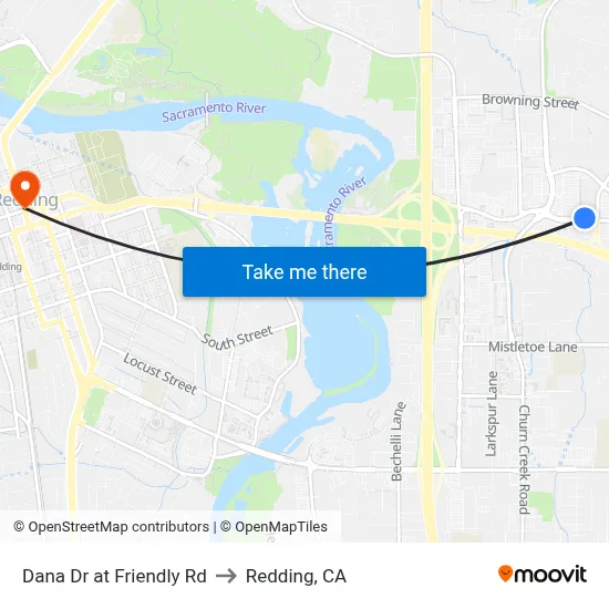 Dana Dr at Friendly Rd to Redding, CA map