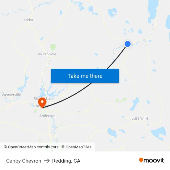 Canby Chevron to Redding, CA map