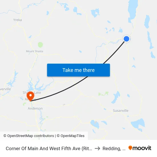 Corner Of Main And West Fifth Ave (Rite Aid) to Redding, CA map