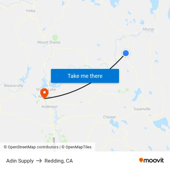 Adin Supply to Redding, CA map