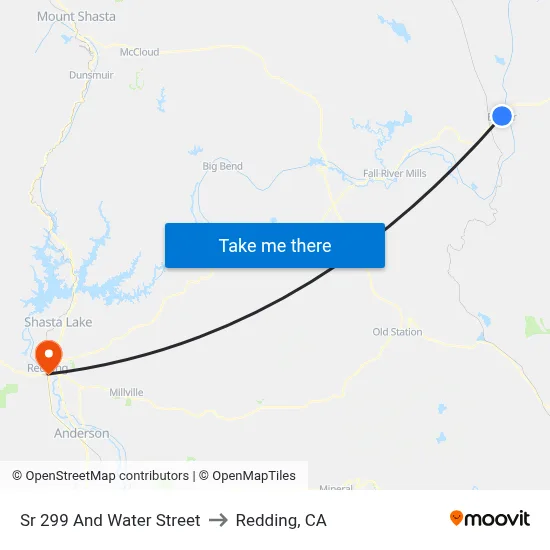 Sr 299 And Water Street to Redding, CA map