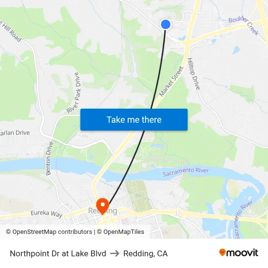 Northpoint Dr at Lake Blvd to Redding, CA map