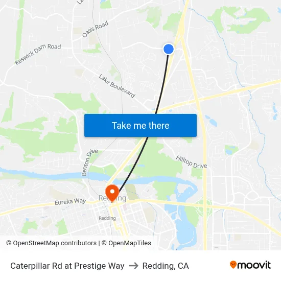 Caterpillar Rd at Prestige Way to Redding, CA map