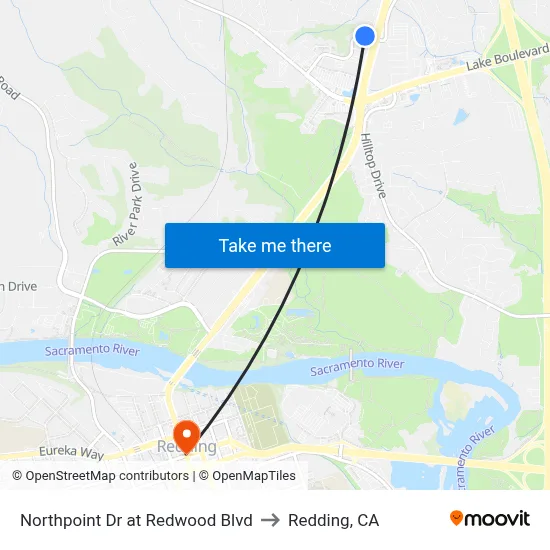 Northpoint Dr at Redwood Blvd to Redding, CA map