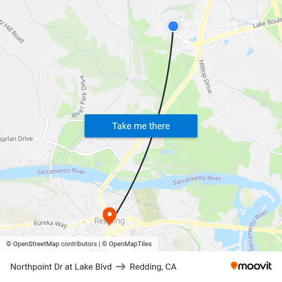 Northpoint Dr at Lake Blvd to Redding, CA map