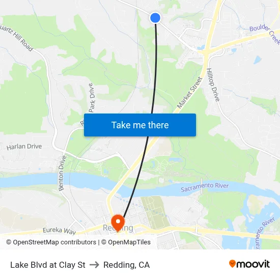Lake Blvd at Clay St to Redding, CA map