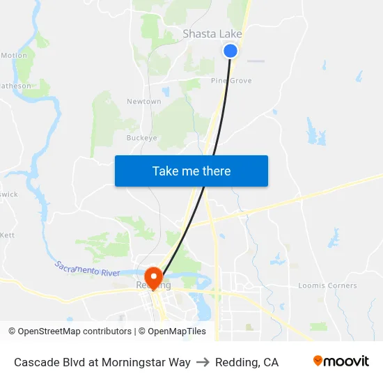 Cascade Blvd at Morningstar Way to Redding, CA map