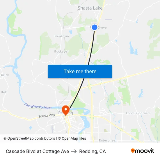 Cascade Blvd at Cottage Ave to Redding, CA map