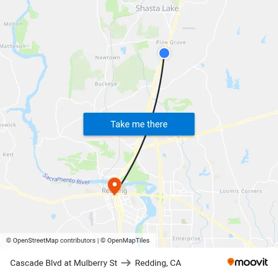 Cascade Blvd at Mulberry St to Redding, CA map