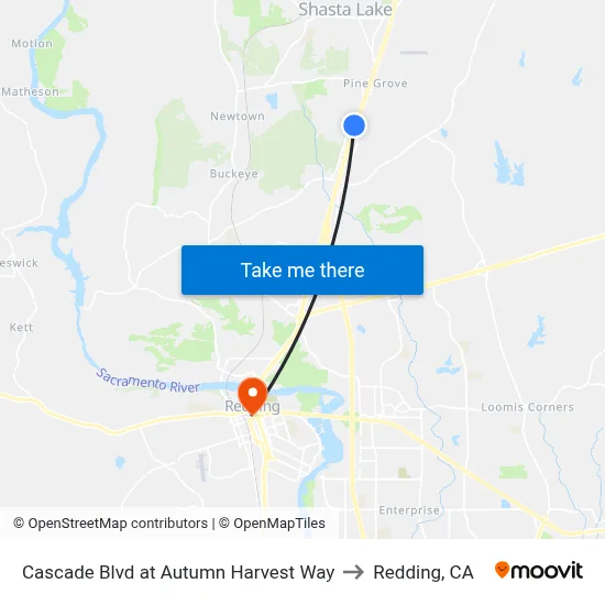 Cascade Blvd at Autumn Harvest Way to Redding, CA map