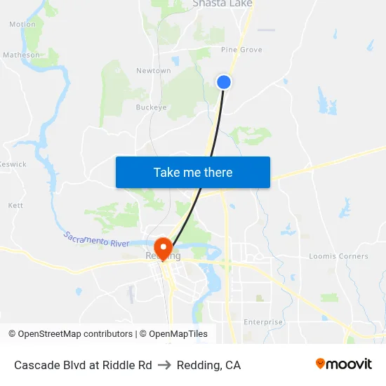 Cascade Blvd at Riddle Rd to Redding, CA map