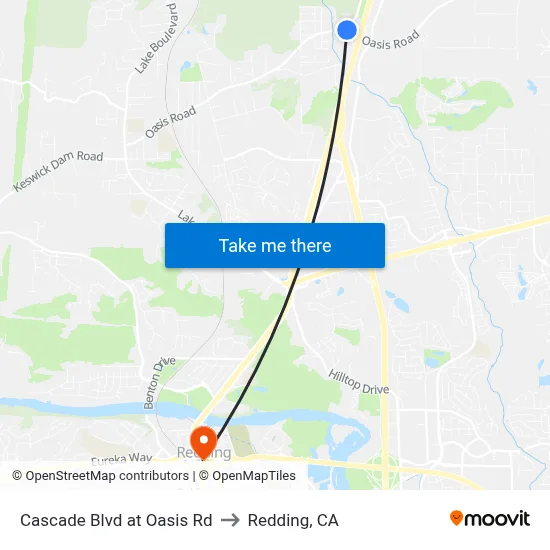 Cascade Blvd at Oasis Rd to Redding, CA map