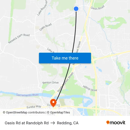 Oasis Rd at Randolph Rd to Redding, CA map