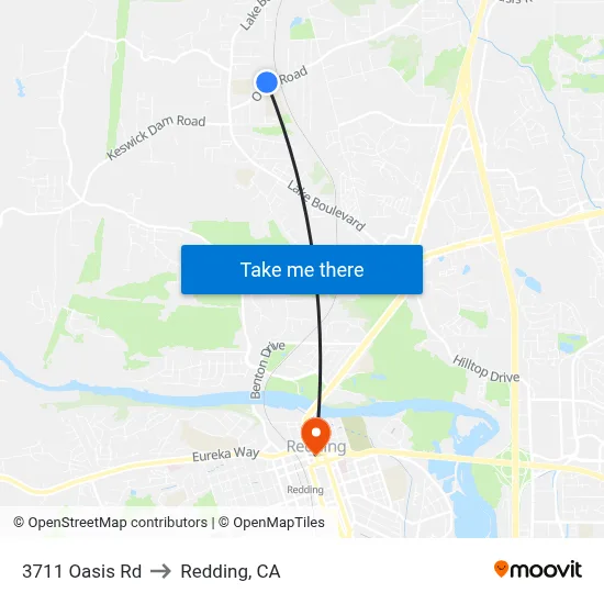 3711 Oasis Rd to Redding, CA map