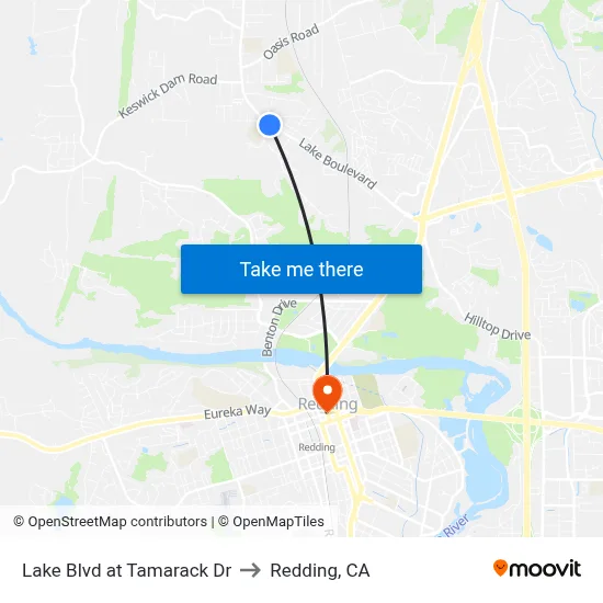 Lake Blvd at Tamarack Dr to Redding, CA map