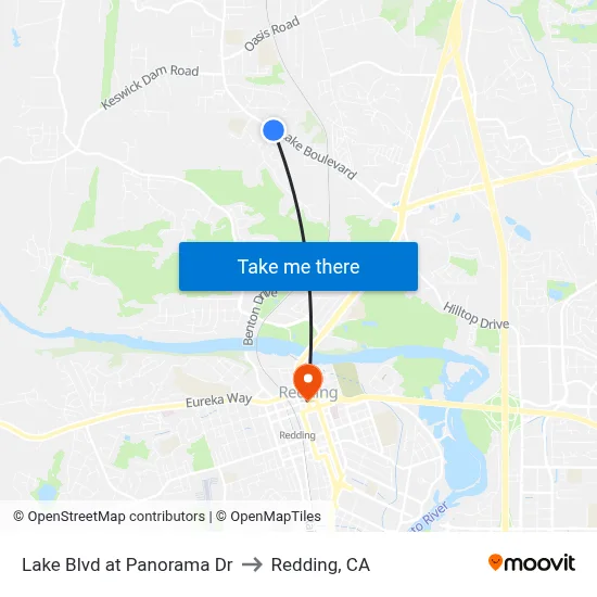 Lake Blvd at Panorama Dr to Redding, CA map