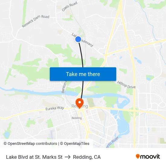 Lake Blvd at St. Marks St to Redding, CA map