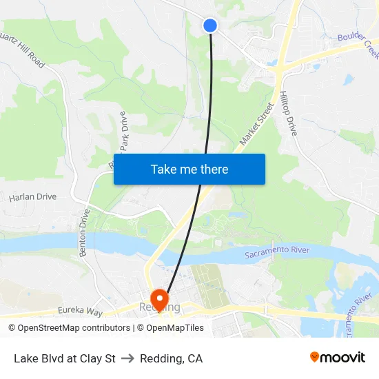 Lake Blvd at Clay St to Redding, CA map