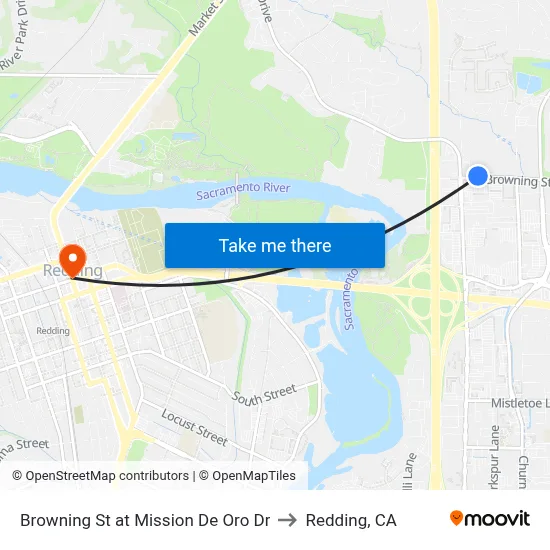 Browning St at Mission De Oro Dr to Redding, CA map