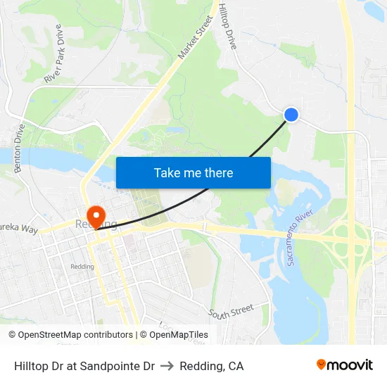 Hilltop Dr at Sandpointe Dr to Redding, CA map
