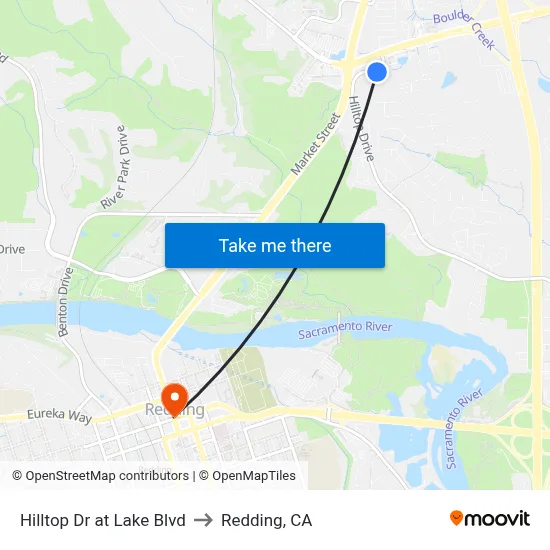 Hilltop Dr at Lake Blvd to Redding, CA map