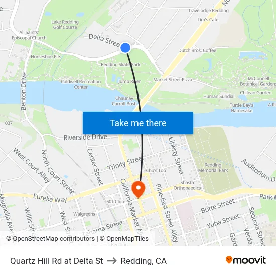 Quartz Hill Rd at Delta St to Redding, CA map