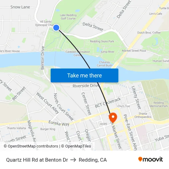 Quartz Hill Rd at Benton Dr to Redding, CA map