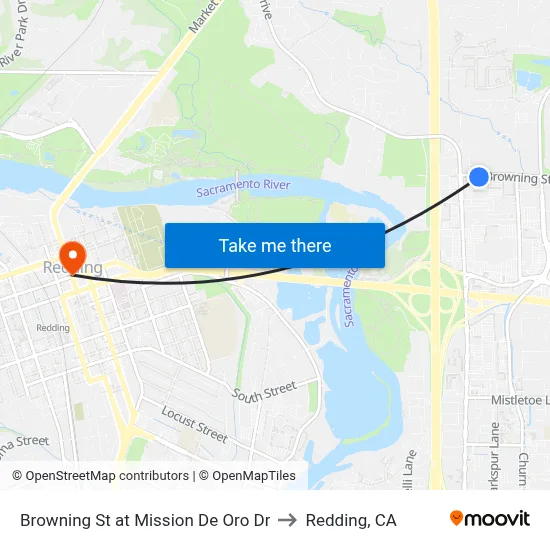Browning St at Mission De Oro Dr to Redding, CA map