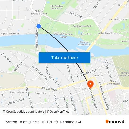Benton Dr at Quartz Hill Rd to Redding, CA map