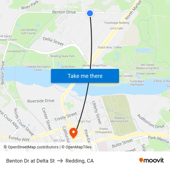 Benton Dr at Delta St to Redding, CA map