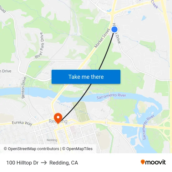 100 Hilltop Dr to Redding, CA map