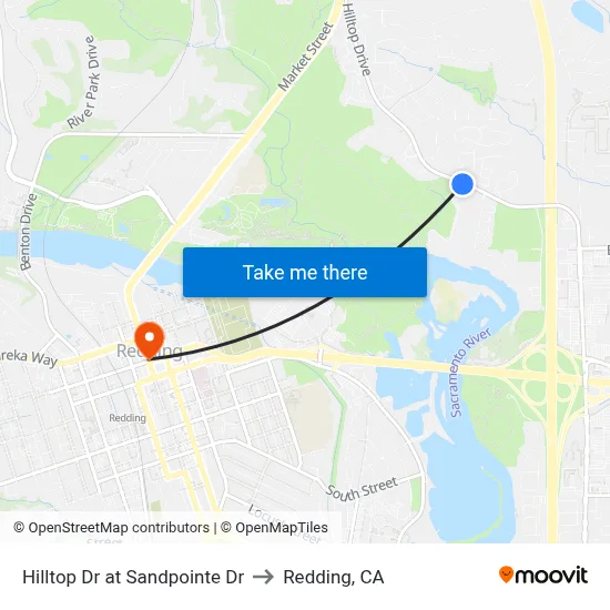Hilltop Dr at Sandpointe Dr to Redding, CA map