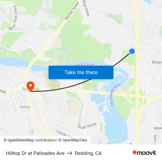 Hilltop Dr at Palisades Ave to Redding, CA map