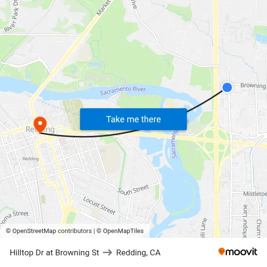 Hilltop Dr at Browning St to Redding, CA map