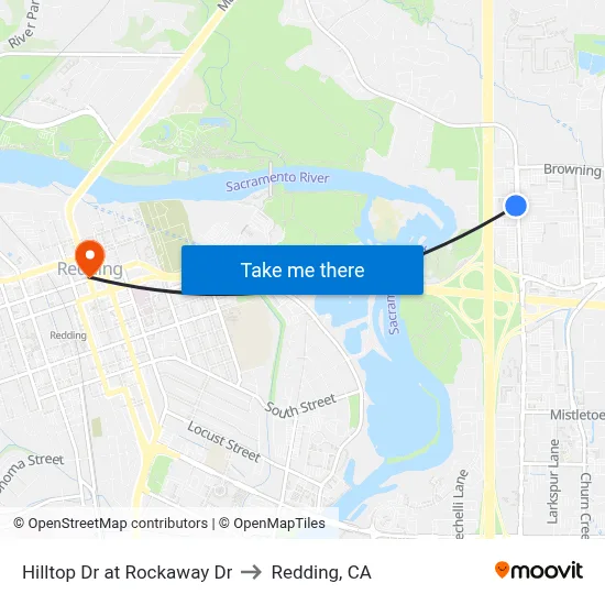 Hilltop Dr at Rockaway Dr to Redding, CA map