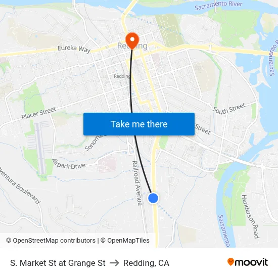 S. Market St at Grange St to Redding, CA map