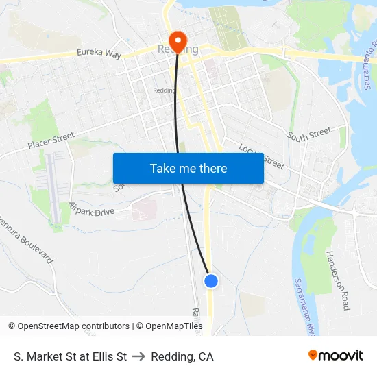 S. Market St at Ellis St to Redding, CA map