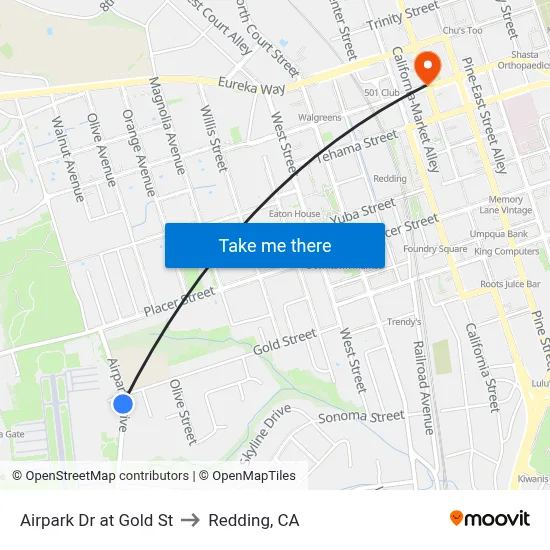 Airpark Dr at Gold St to Redding, CA map