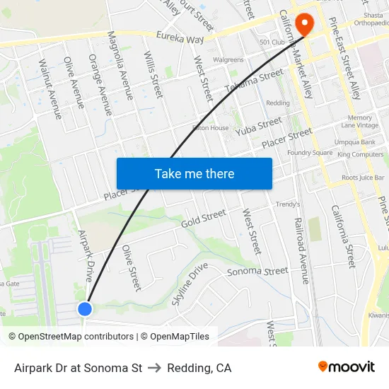 Airpark Dr at Sonoma St to Redding, CA map