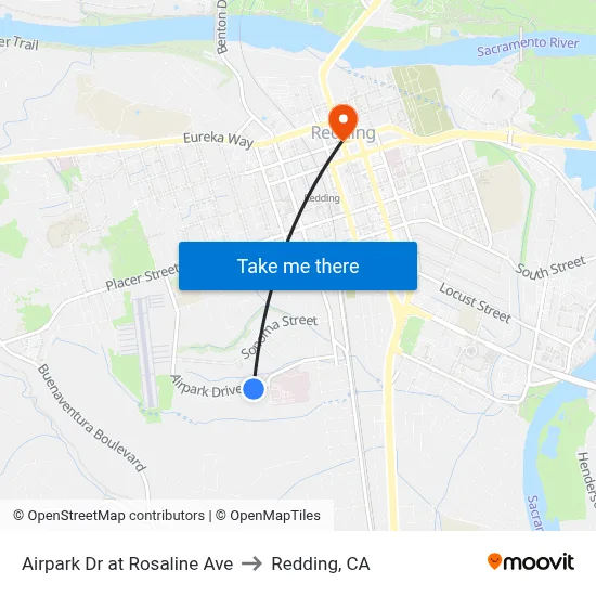 Airpark Dr at Rosaline Ave to Redding, CA map
