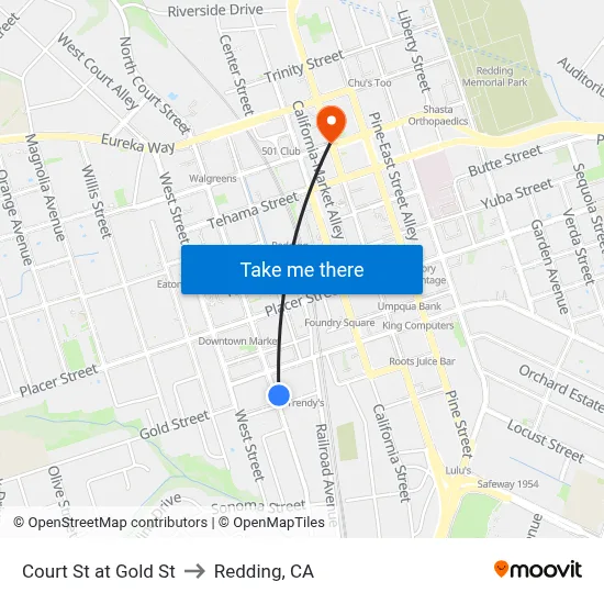 Court St at Gold St to Redding, CA map