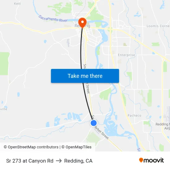 Sr 273 at Canyon Rd to Redding, CA map