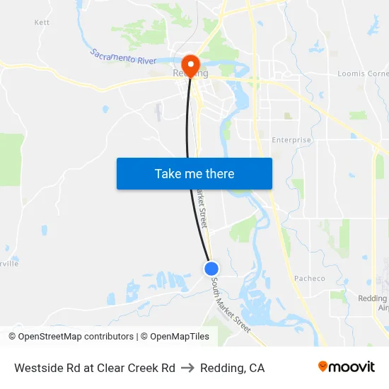 Westside Rd at Clear Creek Rd to Redding, CA map