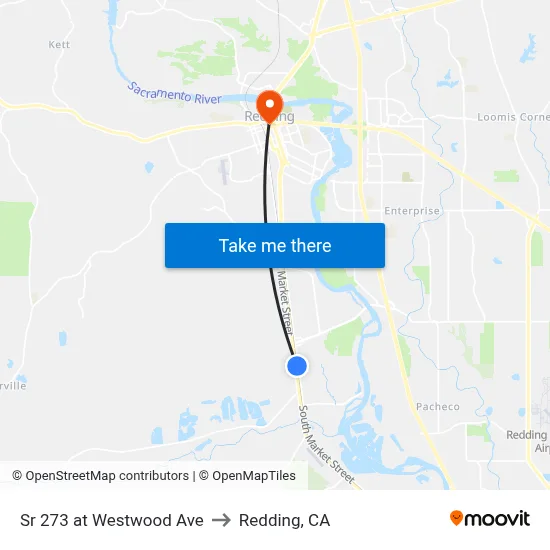 Sr 273 at Westwood Ave to Redding, CA map