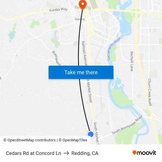 Cedars Rd at Concord Ln to Redding, CA map