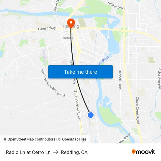 Radio Ln at Cerro Ln to Redding, CA map