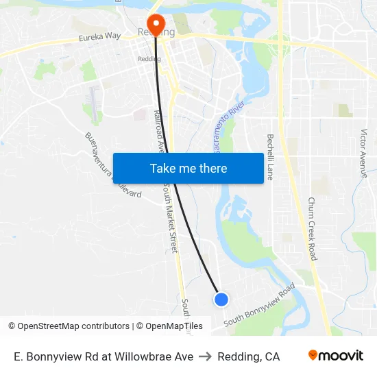 E. Bonnyview Rd at Willowbrae Ave to Redding, CA map