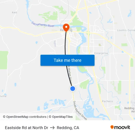 Eastside Rd at North Dr to Redding, CA map